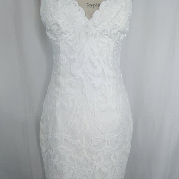 Bardot Lace Dress 8 Medium White Midi - Picture 4 of 10